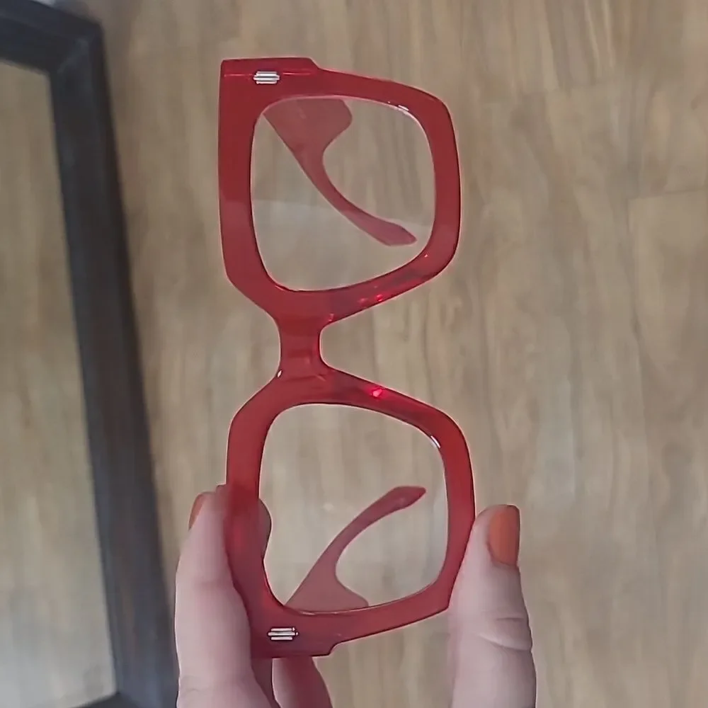 ♡♡♡♡Red Wide Plastic Rim Glasses Clear